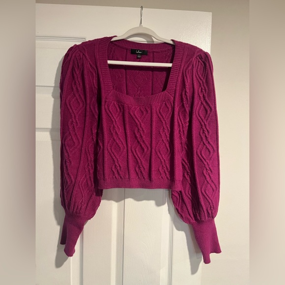 Lulu’s Magenta Cable Knit Cropped Sweater Top - Picture 2 of 7